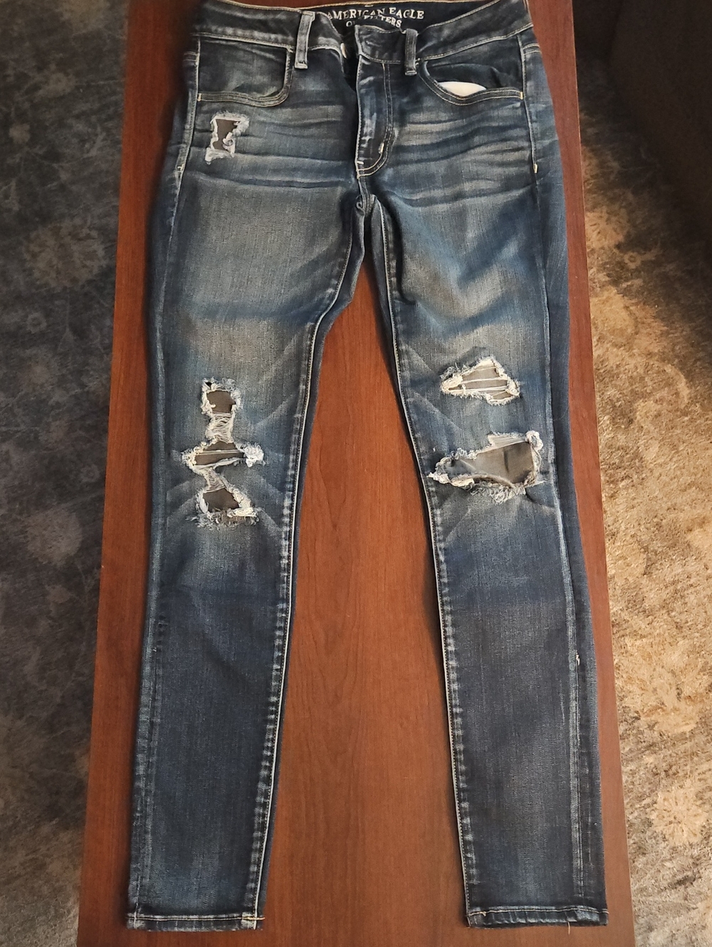 American Eagle Outfitters Women's Distressed Skinny Jeans - Dark Blue Wash